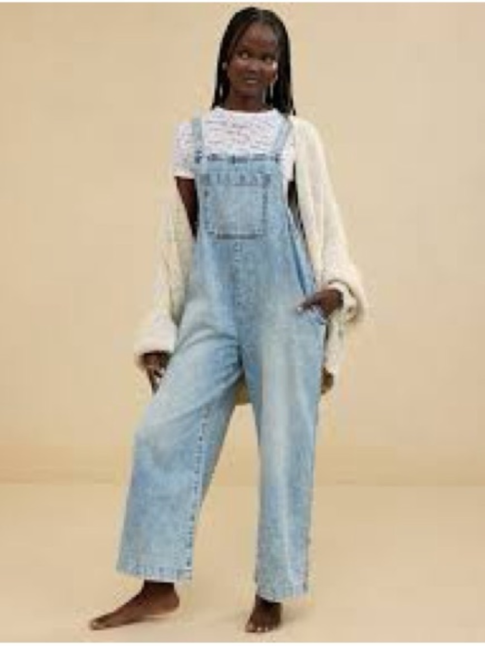 Aerie Wide Leg Denim Overalls